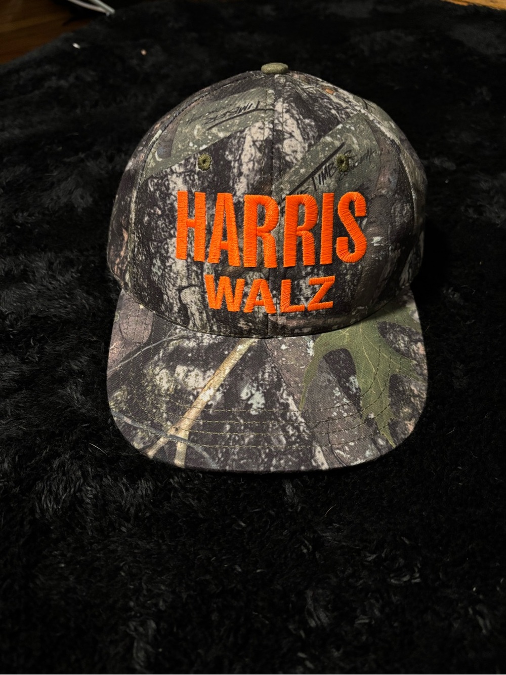 Camouflage Hat with Orange Embroidered Logo
